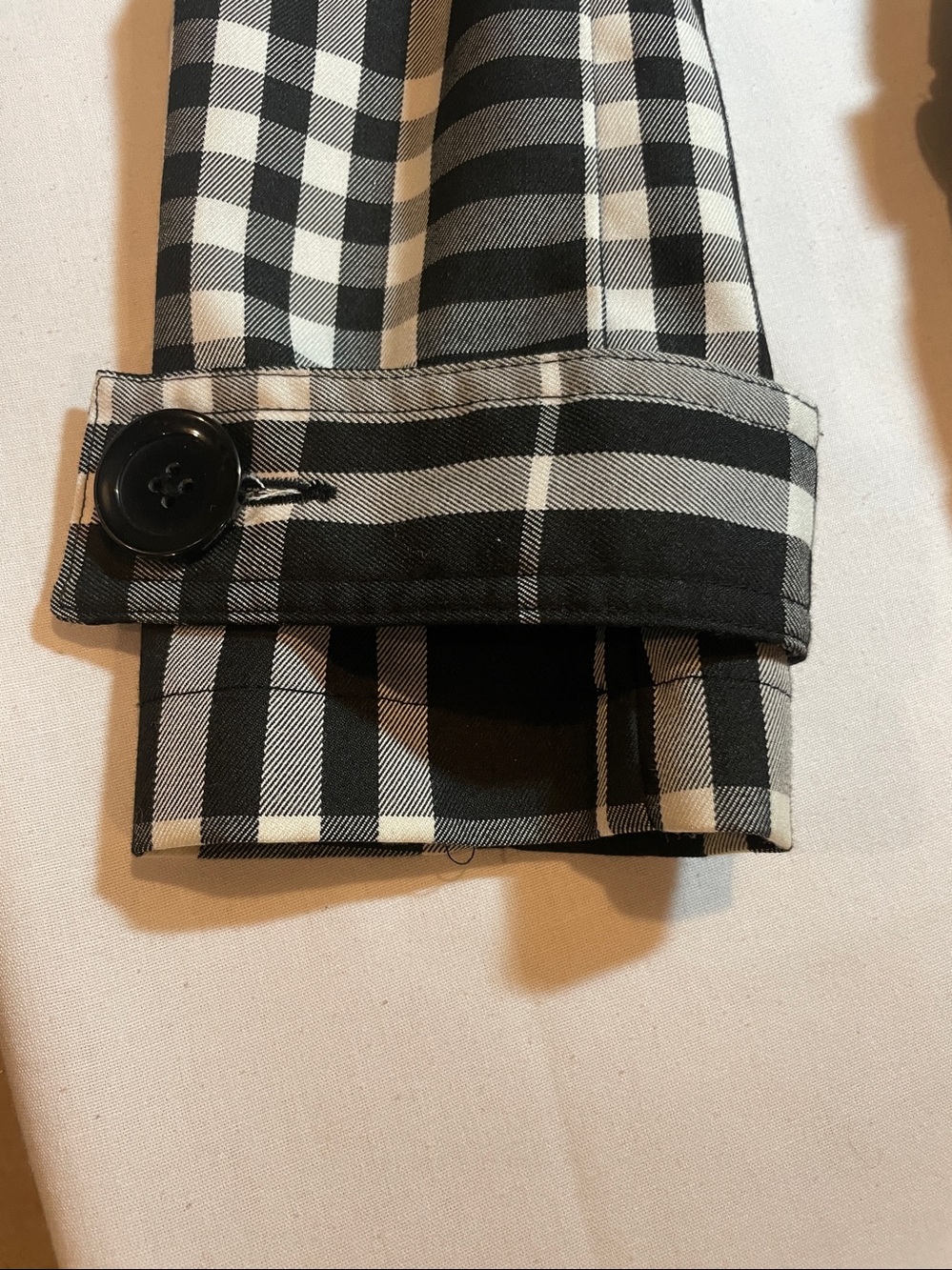 Black & White Plaid Trench Coat with Belt - Picture 4 of 12